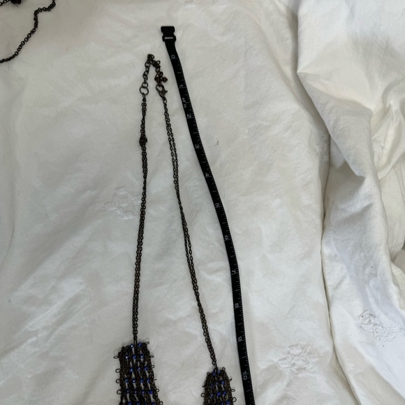 Vintage hand beaded handmade necklace tribal boho festival long red blue aztec - Picture 9 of 10